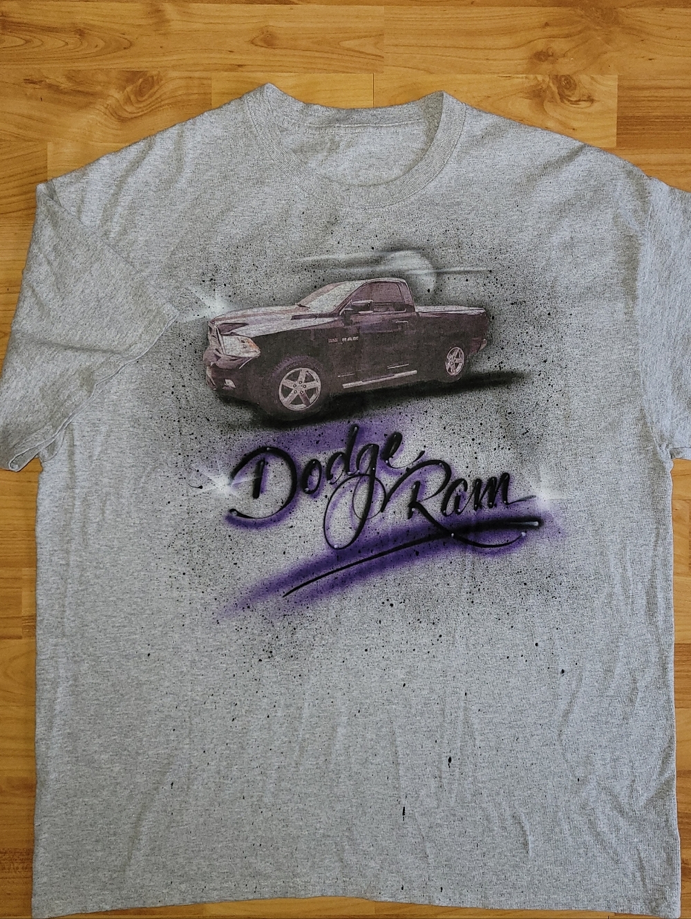Dodge Ram Neon Paint Splatter Graffiti Style Graphic Local Hand Made Gray XL Tee